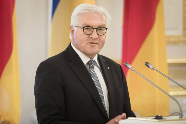 KIEV, UKRAINE - May 29, 2018: Federal President of the Federal Republic of Germany Frank-Walter Steinmeier at the Mariinsky Palace in Kiev