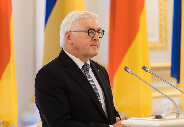 KIEV, UKRAINE - May 29, 2018: Federal President of the Federal Republic of Germany Frank-Walter Steinmeier at the Mariinsky Palace in Kiev during an official visit to Ukraine