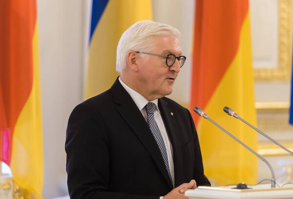 KIEV, UKRAINE - May 29, 2018: Federal President of the Federal Republic of Germany Frank-Walter Steinmeier at the Mariinsky Palace in Kiev during an official visit to Ukraine