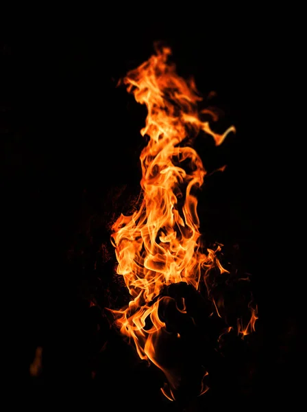 晚上的篝火晚会 黑色背景下的火焰 — 图库照片