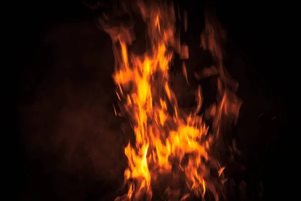 Tábortűz Éjszakai Tűz Lángok Fekete Háttér — Stock Fotó