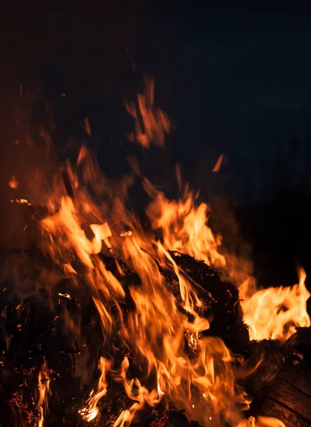Огонь Костер Костер Пламя Костра Ночью Огненное Пламя Черном Фоне — стоковое фото