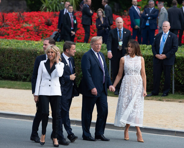 BRUSSELS, BELGIUM - Jul 11, 2018: US President Donald Trump and the First Lady of the United States Melania Trump at the summit of the NATO military alliance