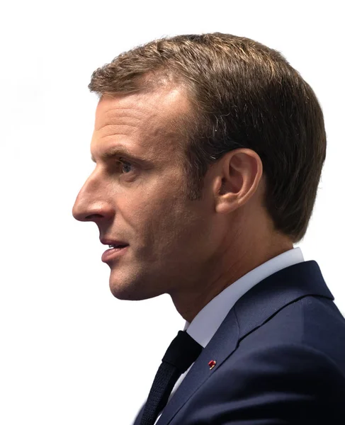 Brussels, Belçika - 12 Temmuz 2018: Fransa Cumhurbaşkanı Emmanuel Macron Brüksel'deki Nato askeri İttifak'ın zirvesinde
