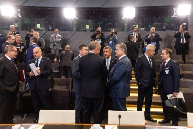 Brussels, Belçika - 12 Temmuz 2018: Ukrayna Cumhurbaşkanı Petro Poroshenko Brüksel'deki Nato askeri İttifak'ın zirvesinde