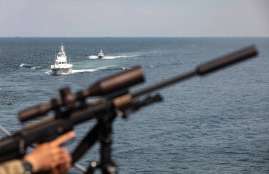 Odessa, Ukrayna - 16 Temmuz 2018: Çokuluslu deniz alıştırmada Sea Breeze 2018, hangi askeri personel Nato ve ortaklık ülkelerinin yer alır. 