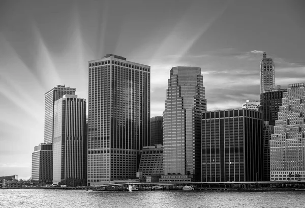 Černobílý Obrázek Manhattanu Západ Slunce New York City — Stock fotografie
