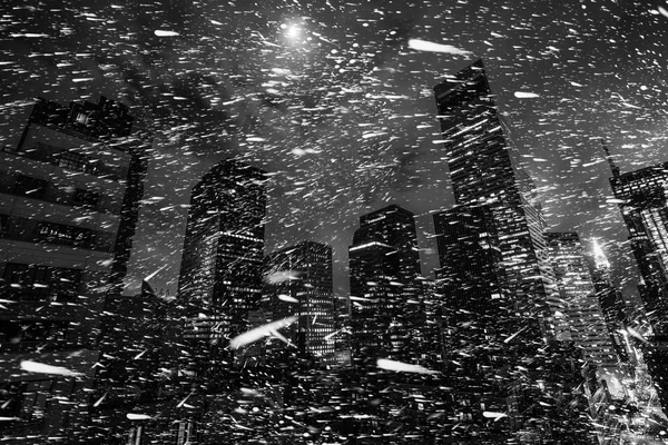 Зима Нью Йорку Чорно Біле Зображення Хуртовина Ночі Нью Йорку — стокове фото