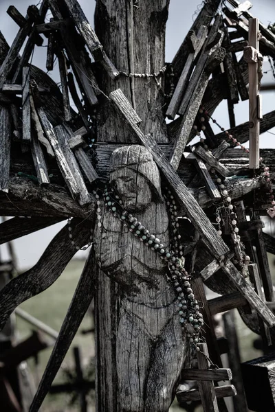 Old Wooden Crucifix Christ Hill Crosses Siauliai Lithuania Hill Crosses — Stock Photo, Image