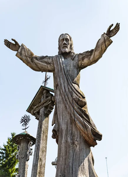 Estátua Madeira Jesus Cristo Colina Das Cruzes Siauliai Lituânia Hill — Fotografia de Stock