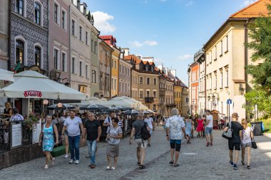 Lublin, Polonya - 27 Temmuz 2018: Sokakları ve mimari Lublin eski şehir. Lublin Polonya'dokuzuncu büyük şehridir.