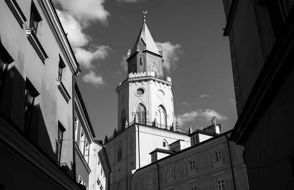 Lublin Polska Lipca 2018 Czarno Biały Obraz Ulic Architektura Starego — Zdjęcie stockowe