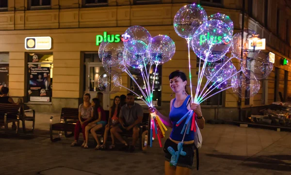 Lublin Polonia Julio 2018 Globo Transparente Led Con Guirnalda Luminosa — Foto de Stock