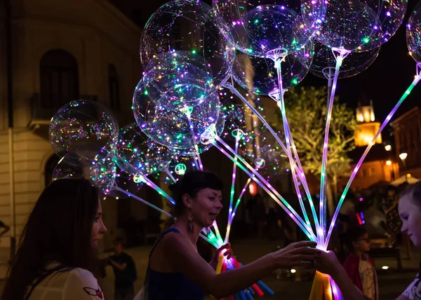 Lublin Polônia Julho 2018 Balão Transparente Led Com Guirlanda Luminosa — Fotografia de Stock