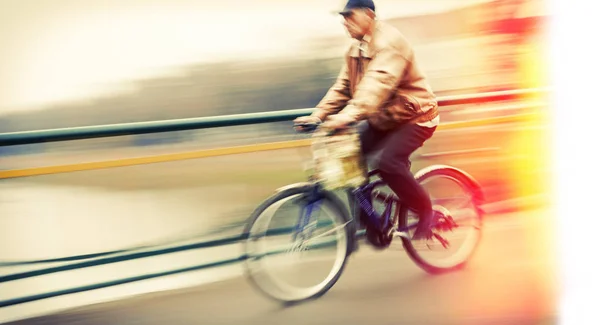 Abstract Beeld Wazig Van Fietser Rijbaan Van Stad Opzettelijke Motion — Stockfoto