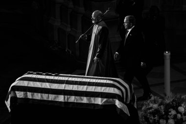 WASHINGTON D.C., USA - Sep. 01, 2018:  Former U.S. President George Bush at the Memorial service of U.S. Senator John McCain at National Cathedral in Washington, USA on September 1, 2018 clipart