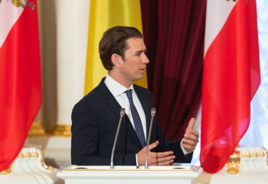 Kiev, Ukrayna - Eyl 04, 2018: Federal Şansölye, Cumhuriyeti, Avusturya Sebastian Kurz bir toplantı sırasında Ukrayna Cumhurbaşkanı Petro Poroshenko ile