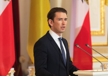 Kiev, Ukrayna - Eyl 04, 2018: Federal Şansölye, Cumhuriyeti, Avusturya Sebastian Kurz bir toplantı sırasında Ukrayna Cumhurbaşkanı Petro Poroshenko ile