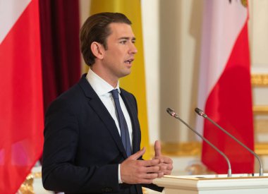 Kiev, Ukrayna - Eyl 04, 2018: Federal Şansölye, Cumhuriyeti, Avusturya Sebastian Kurz bir toplantı sırasında Ukrayna Cumhurbaşkanı Petro Poroshenko ile