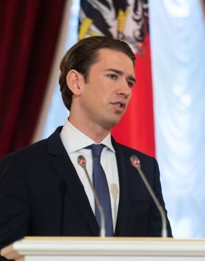 Kiev, Ukrayna - Eyl 04, 2018: Federal Şansölye, Cumhuriyeti, Avusturya Sebastian Kurz bir toplantı sırasında Ukrayna Cumhurbaşkanı Petro Poroshenko ile