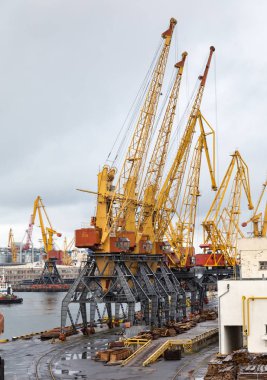 Odessa, Ukrayna - 10 Eylül 2018: Deniz sanayi ticari bağlantı noktası. Odessa endüstriyel bölge liman. Konteyner Vinç. Kargo konteyner terminali bağlantı noktasının deniz nakliye Sanayi. 