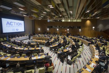 New York, ABD - Eylül 25, 2018: Başkan, Ukrayna Petro Poroshenko 73th oturumu New York'ta BM Genel Kurulu,