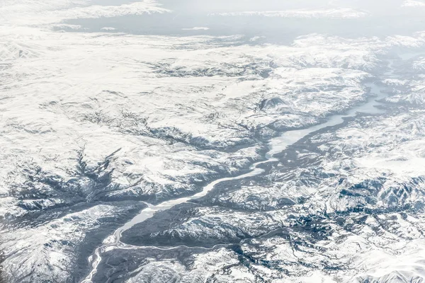 Montañas Nevadas Tonalidad Clara Vista Desde Avión Las Montañas Nevadas — Foto de Stock