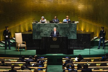 New York, ABD - Eylül 25, 2018: Başkan, Ukrayna Petro Poroshenko 73th oturumu New York'ta BM Genel Kurulu,