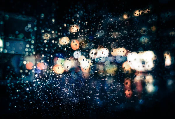 Blurred New York City Street Background Waterdrops Neon Lights Cars — Stock Photo, Image