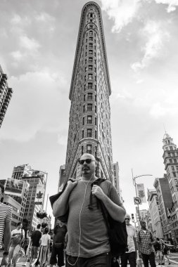 New York, ABD - Eylül 16, 2017: Flatiron Binası NYC siyah beyaz görüntü. Aslında Fuller binadır 175 Fifth Avenue Manhattan'da bulunan üçgen çelik çerçeveli landmarked bina