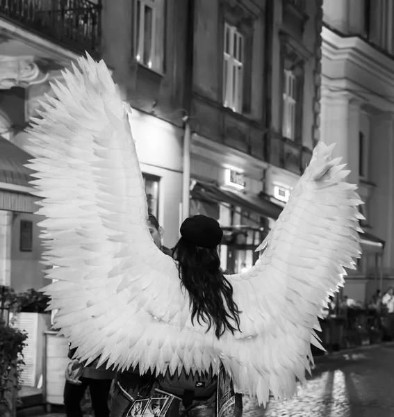 Lviv Ukraine Oct 2018 Young Girl Angel Wings Roller Skates — Stock Photo, Image