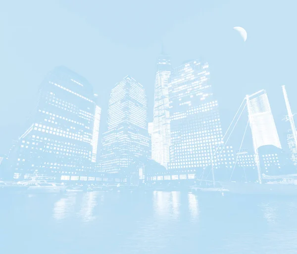 Jasny Niebieski Obraz World Financial Center Nocy Obejrzeli Rzeki Hudson — Zdjęcie stockowe