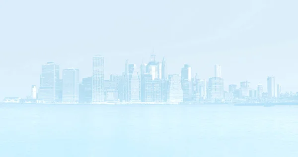 Jasny Niebieski Obraz Manhattanu Wcześnie Rano New York City Skyline — Zdjęcie stockowe