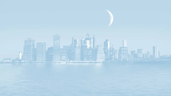 Ljus Blå Bild Manhattan Månens Ljus New York City Skyline — Stockfoto