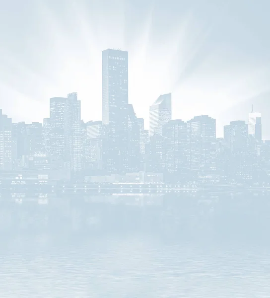 Jasny Niebieski Obraz Manhattan Skyline Zachodzie Słońca New York City — Zdjęcie stockowe