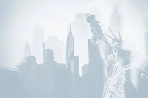 Světle Modrý Obraz Abstraktní New York City Symbolů Mrakodrapy Dolní — Stock fotografie