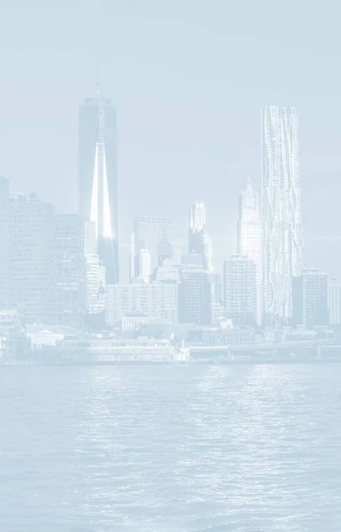 Ljus Blå Bild World Trade Center Lägre Manhattan Skyline Längs — Stockfoto