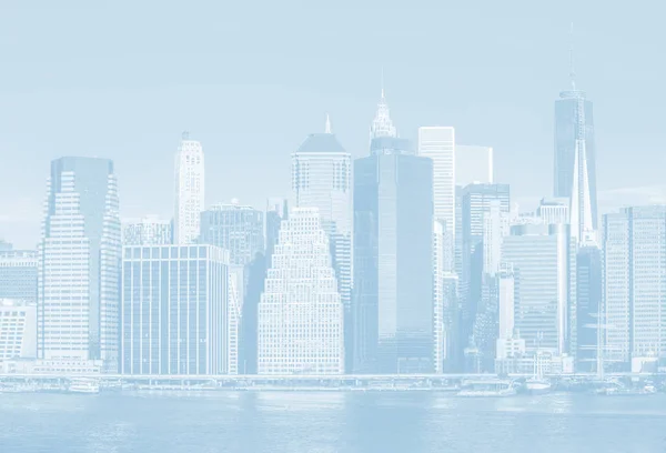 Světle Modrý Obraz Manhattanu Ranní Panorama New Yorku — Stock fotografie
