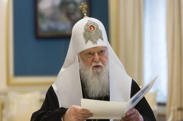 Kiev Ukraina Okt 2018 Patriarken Filaret Personligen Gratulerade Den President — Stockfoto