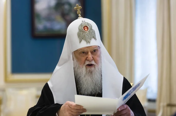 Kiev Oekraïne Okt 2018 Patriarch Filaret Persoonlijk Feliciteerde President Poroshenko — Stockfoto