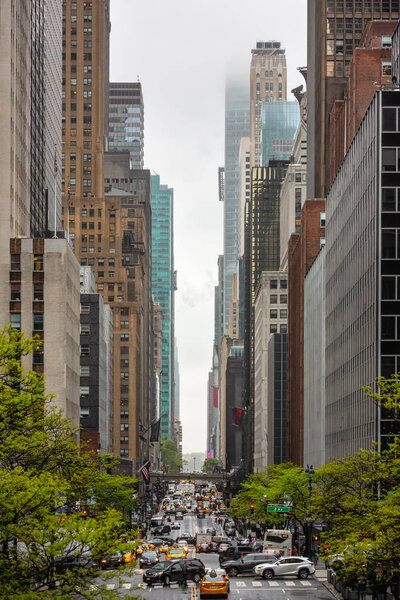 New York, USA - May 03, 2016: W 42 street in NYC. Manhattan modern architecture. Manhattan is the most densely populated of the five boroughs of New York City