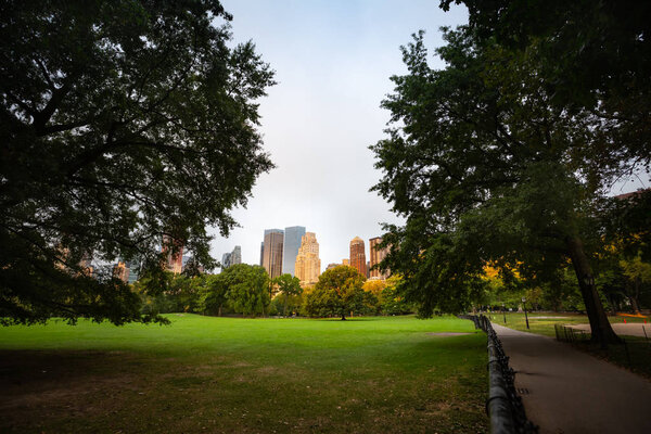 New York City Central Park with Manhattan skyline and skyscrapers