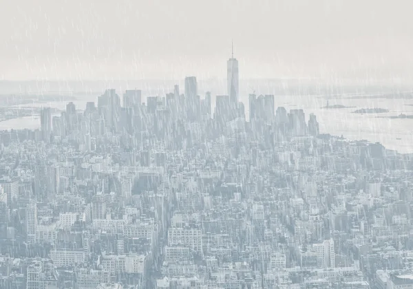 2017年9月17日 纽约市的阴雨天 曼哈顿的街道和屋顶 纽约城市天际线 从帝国大厦看曼哈顿 — 图库照片