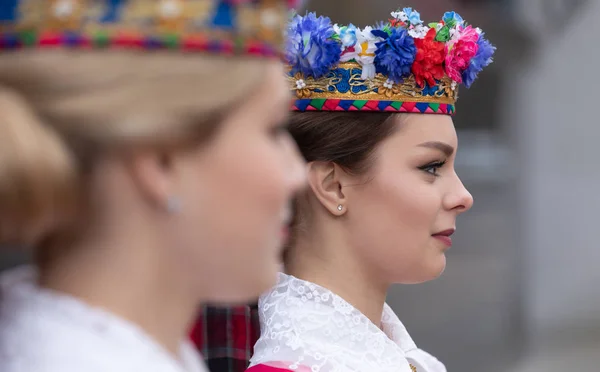 Gomel Bělorusko Října 2018 Dívky Národních Běloruské Oblečení Během Prvního — Stock fotografie