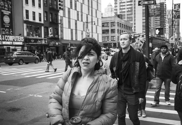 New York Usa May 2016 Black White Manhattan Street Scene — Stock Photo, Image