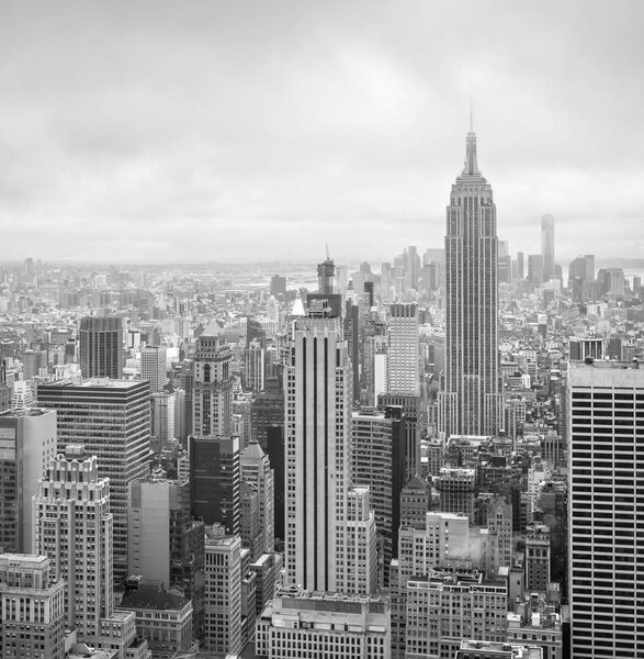 NEW YORK, USA - May 03, 2016: New York skyline. Aerial view over Manhattan with Empire State Building. Manhattan is the most densely populated of the five boroughs of NYC