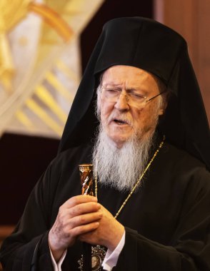 Istanbul, Türkiye - 03 Kasım 2018: Ekümenik Patrikhanesi ve bir toplantı sırasında Başkan Ukrayna Petro Poroshenk ile onun All-kutsal Ekümenik Patrik Bartholomeos