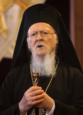 Istanbul, Türkiye - 03 Kasım 2018: Ekümenik Patrikhanesi ve bir toplantı sırasında Başkan Ukrayna Petro Poroshenk ile onun All-kutsal Ekümenik Patrik Bartholomeos