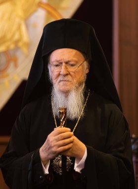 Istanbul, Türkiye - 03 Kasım 2018: Ekümenik Patrikhanesi ve bir toplantı sırasında Başkan Ukrayna Petro Poroshenk ile onun All-kutsal Ekümenik Patrik Bartholomeos