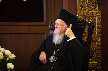 Istanbul, Türkiye - 03 Kasım 2018: Ekümenik Patrikhanesi ve bir toplantı sırasında Başkan Ukrayna Petro Poroshenk ile onun All-kutsal Ekümenik Patrik Bartholomeos